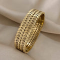 Bohemian Leaf Design Wide-Opening Stainless Steel Bracelet